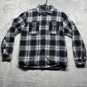 Shaka-wear Black Plaid Flannel Jacket Size L Y2K